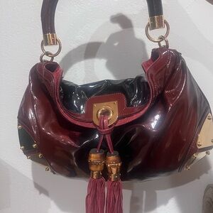 Gucci Burgundy and Black Hobo Bag with Gold Accents